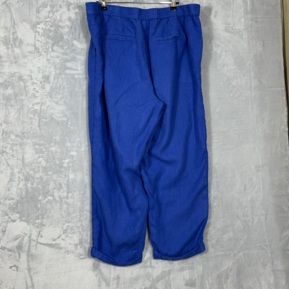 J Jill Women 2X Love Linen Pant Straight Leg Cuff Blue Pull On Stretch Waist - Picture 7 of 11